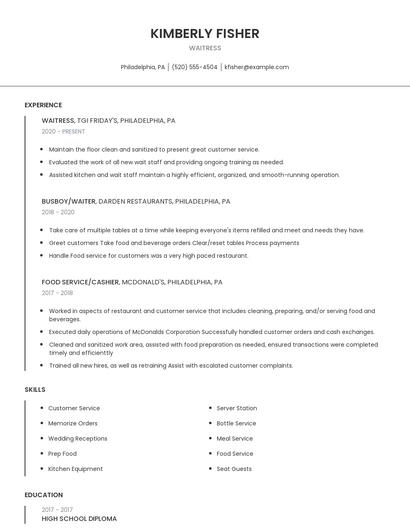 Waitress Resume