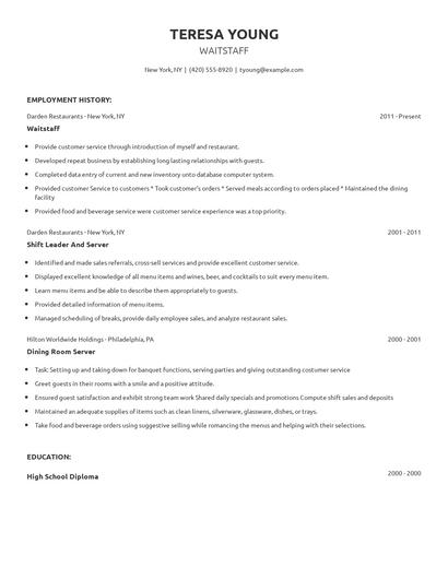 Waitstaff Resume