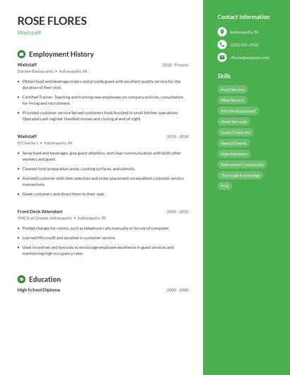 Waitstaff Resume