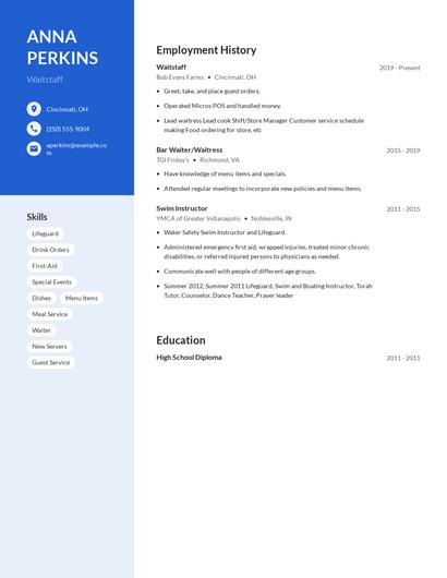 Waitstaff Resume
