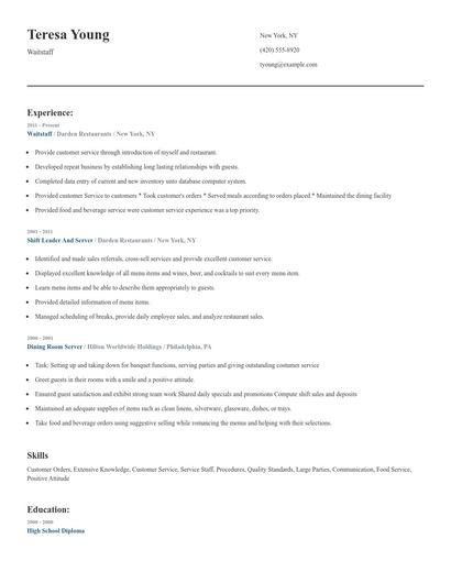 Waitstaff Resume