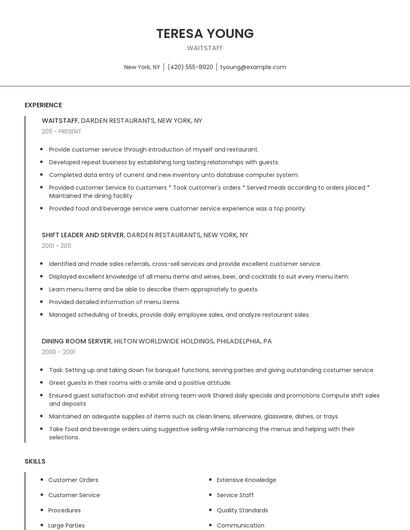 Waitstaff Resume