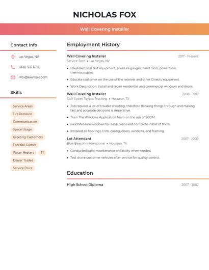 Wall Covering Installer Resume