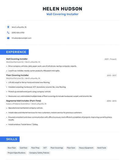 Wall Covering Installer Resume