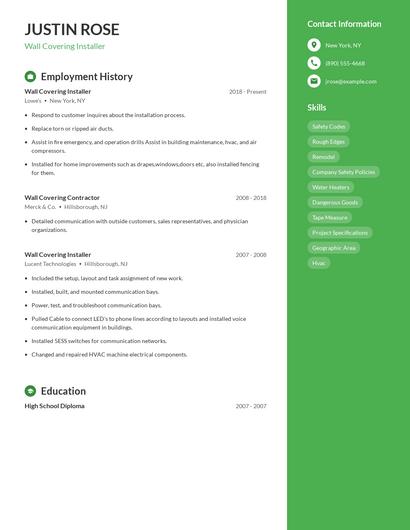 Wall Covering Installer Resume