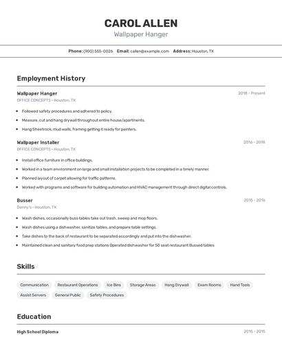 Wallpaper Hanger Resume