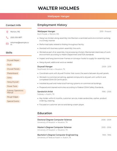 Wallpaper Hanger Resume