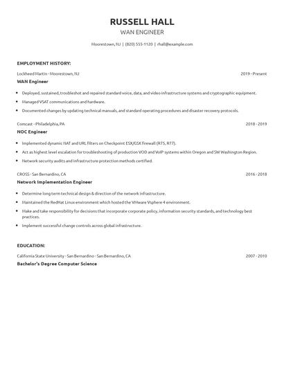 WAN Engineer Resume