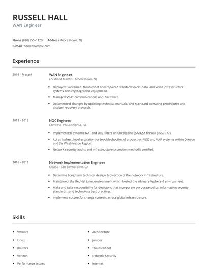 WAN Engineer Resume
