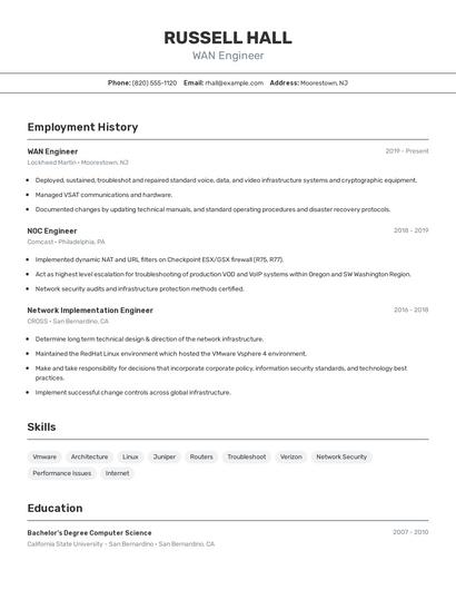 WAN Engineer Resume