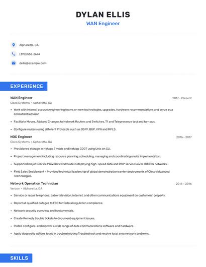 WAN Engineer Resume