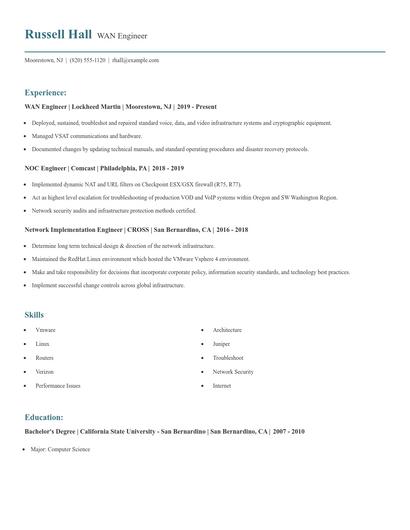 WAN Engineer Resume