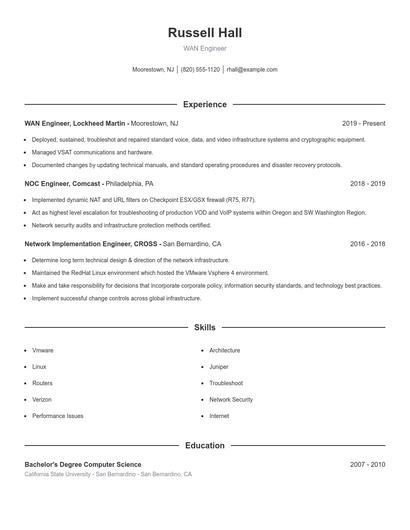 WAN Engineer Resume