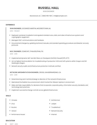 WAN Engineer Resume