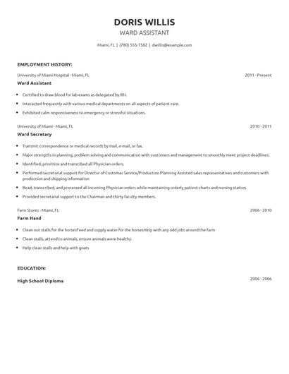 Ward Assistant Resume
