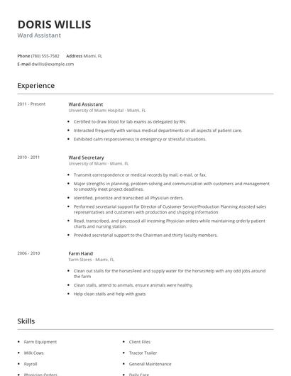 Ward Assistant Resume