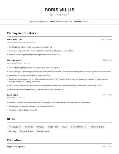 Ward Assistant Resume