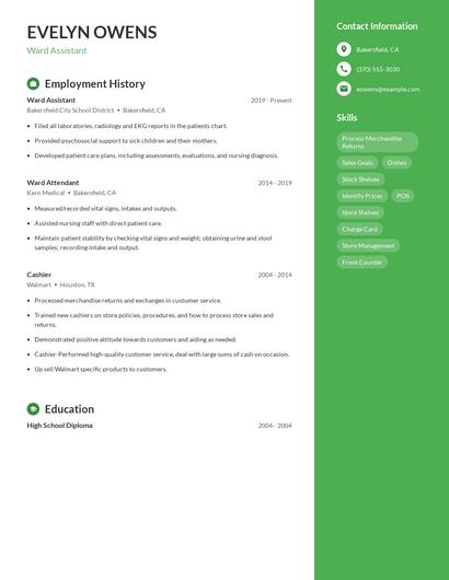 Ward Assistant Resume