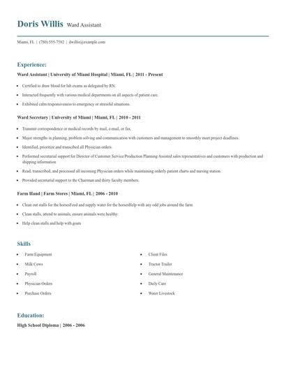Ward Assistant Resume
