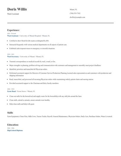 Ward Assistant Resume
