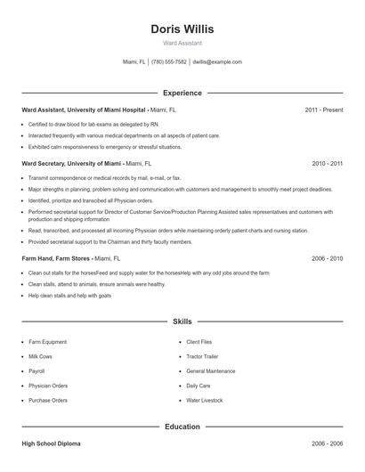 Ward Assistant Resume