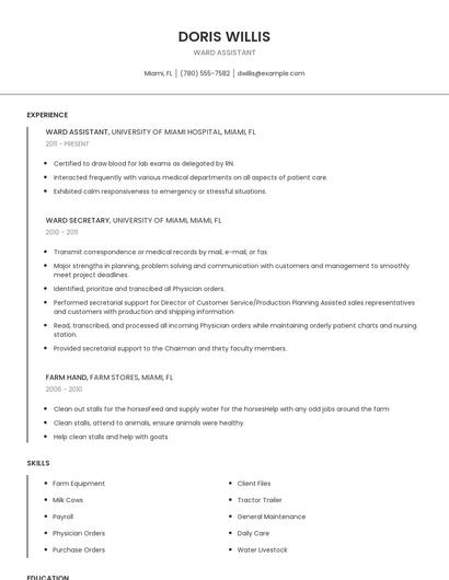 Ward Assistant Resume