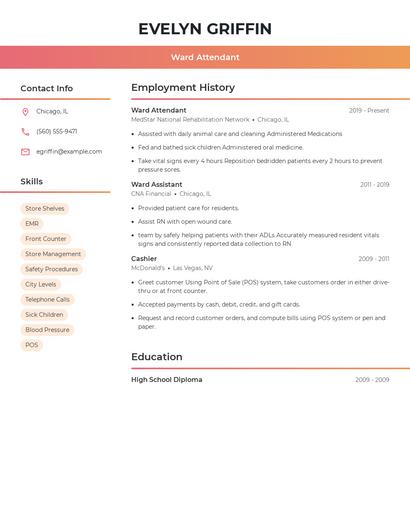 Ward Attendant Resume