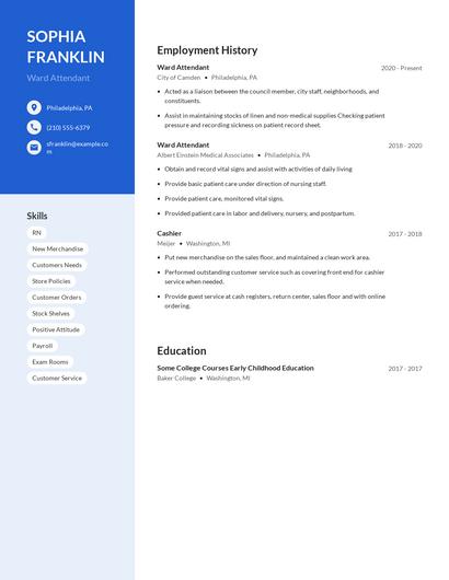 Ward Attendant Resume