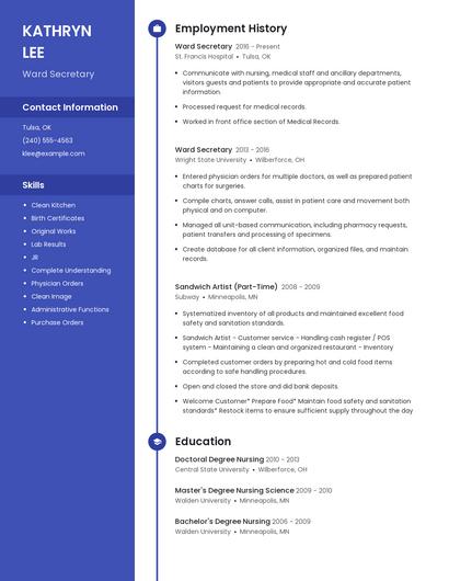 Ward Secretary Resume