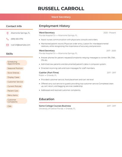 Ward Secretary Resume