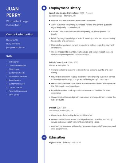 Wardrobe Image Consultant Resume