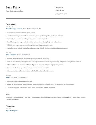 Wardrobe Image Consultant Resume