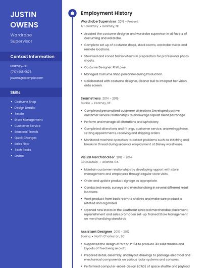 Wardrobe Supervisor Resume