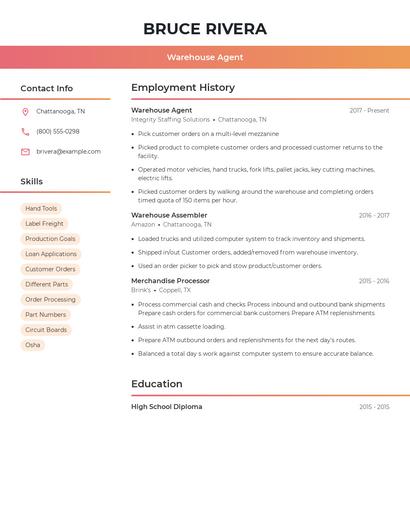 Warehouse Agent Resume