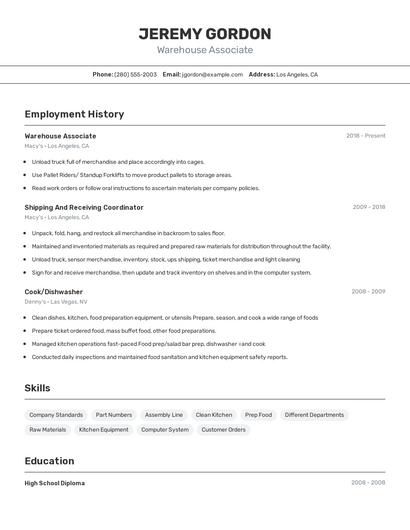Warehouse Associate Resume