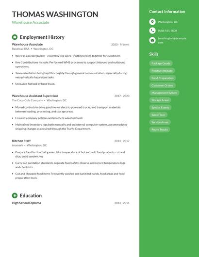 Warehouse Associate Resume