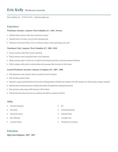 Warehouse Associate Resume