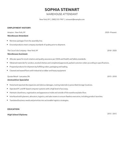 Warehouse Attendant Resume