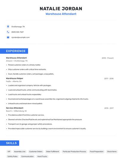 Warehouse Attendant Resume