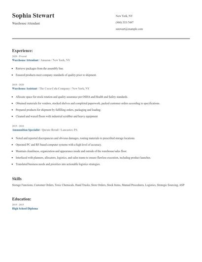 Warehouse Attendant Resume