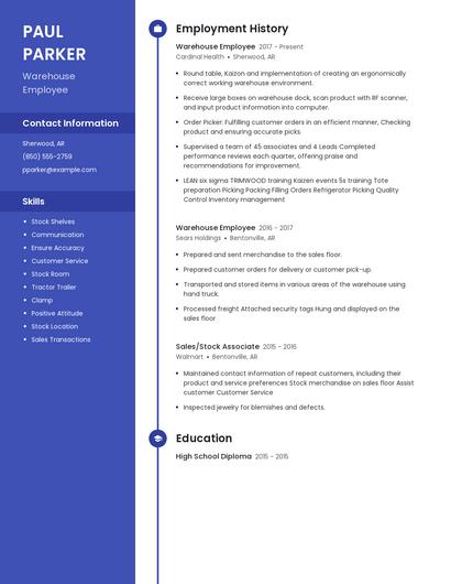Warehouse Employee Resume