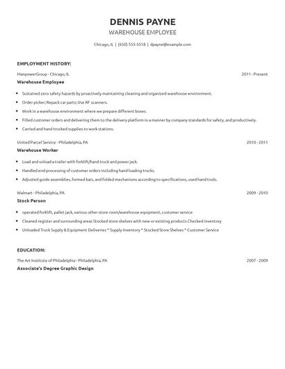 Warehouse Employee Resume