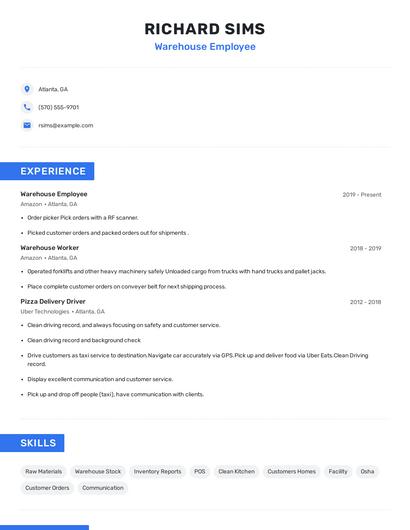 Warehouse Employee Resume