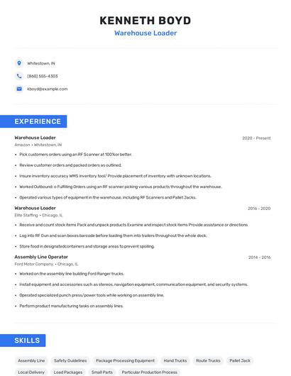 Warehouse Loader Resume