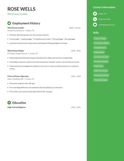 Warehouse Loader Resume