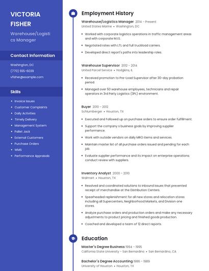 Warehouse/Logistics Manager Resume