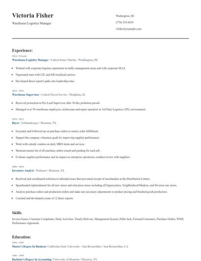 Warehouse/Logistics Manager Resume