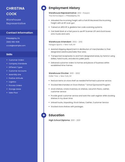 Warehouse Representative Resume