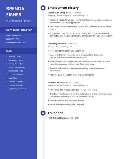 Warehouse Shipper Resume