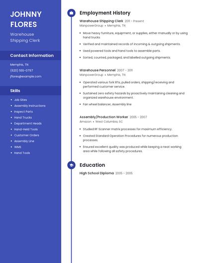 Warehouse Shipping Clerk Resume